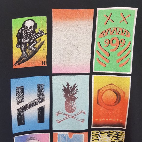 Vintage HURLEY Tee Shirt Large US L Multi Graphic Skull Surf Pineapple Seahorse - Picture 5 of 13
